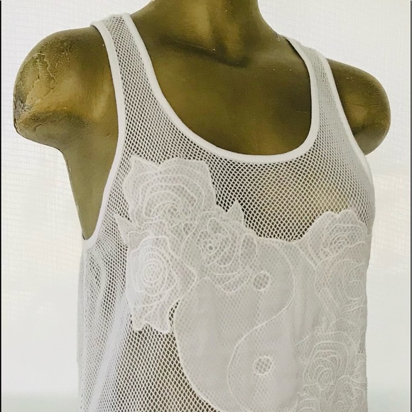 NWT ELEVEN PARIS Unique White Mesh With Floral Appliqué TANK TOP XS - Picture 8 of 8